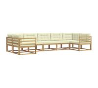 Ensemble de Canapé Extérieur 7 pc Blanc et Crème en Bois d'Acacia | Design moderne épuré,bois d'acacia massif,dossier lamelle,accoudoirs pratiques,cadre à lattes robuste,assemblage