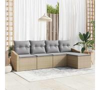 Ensemble de Canapé Jardin 5 Pièces Modulaire en Polyrotin Résistant aux Intempéries, Salon d'Extérieur avec Coussins Confortables pour Terrasse, Jardin, Beige et Gris Clair, Capacité 4 Personnes