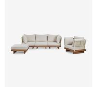 Ensemble de canapé modulaire 3 pièces Dailin avec 2 chaises d'angle, fauteuil et pouf en bois d'acacia Brun Acacia