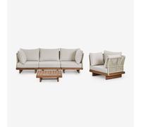 Ensemble De Canapé Modulaire Dailin 3 Pièces Avec 2 Chaises D'angle, Table Basse Et Fauteuil En Bois D'acacia Brun Acacia