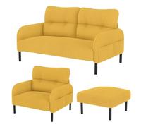 Ensemble de canapé modulaire en cordon, ergonomique 2 places, fauteuil et avec poche latérale, cadre robuste en métal et bois, idéal pour le salon et les petits appartements (jaune, 3 pièces)