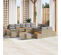 Ensemble de Canapés 13 pièces avec Housses Beige en Rattan Poly Acacia, Canapé 2 places avec Rangement et Housses Beige en Rattan Poly, Ensemble de Dîner 3 pièces avec Housses Beige en Rattan Poly Aca