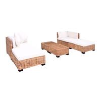 Ensemble de canapés 16 pcs en rotin Naturel avec Cadre Bois d'acajou, Coussins Blancs déhoussables, 2 poufs, 2 Tables Basses, Confortable pour Salon séjour Chambre Bureau