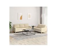 vidaXL Ensemble de canapés 2 pcs en tissu avec coussins Crème