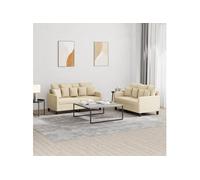 vidaXL Ensemble de canapés 2 pcs avec coussins tissu crème