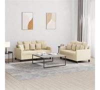 Ensemble de Canapés avec Coussins 2 pcs, Canapés avec Accoudoirs et Dossier, Ensemble de Meubles, Mobilier de Salon, Moderne, Crème Tissu