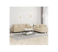 vidaXL Ensemble de Canapés avec Coussins 2 pcs, Canapés avec Accoudoirs et Dossier, Ensemble de Meubles, Mobilier de Salon, Moderne, Crème Tissu Microfibre