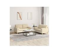 Vidaxl Ensemble De Canapés 2 Pcs Avec Coussins Crème Tissu