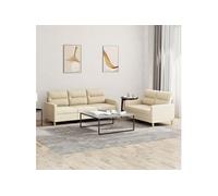 Ensemble de canapés 2 pcs avec coussins Crème Tissu3201602