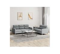 Ensemble de canapés 2 pcs avec coussins Gris clair Tissu