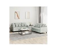 vidaXL Ensemble de canapés 2 pcs avec coussins, accoudoirs et dossier, moderne, velours gris clair