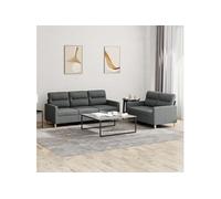 Ensemble de canapés 2 pcs avec coussins Gris foncé Tissu
