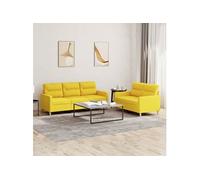 Ensemble de canapés 2 pcs avec coussins Jaune clair Tissu