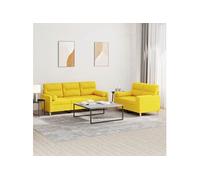 vidaXL Ensemble de canapés 2 pcs avec coussins jaune clair tissu