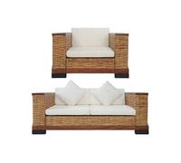 Vidaxl Ensemble De Canapés 2 Pcs Avec Coussins Marron Rotin Naturel Marron