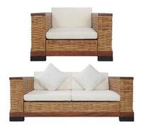 Ensemble de Canapés 2 pcs avec Coussins Ensemble de Sofa Salon Salle de Séjour Chambre Bureau Maison Intérieur Marron Rotin Naturel