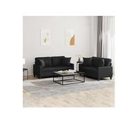 Vidaxl Ensemble De Canapés 2 Pcs Avec Coussins Noir Similicuir Noir
