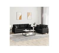 Vidaxl Ensemble De Canapés 2 Pcs Avec Coussins Noir Similicuir Noir