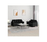 vidaXL Ensemble de canapés 2 pcs avec coussins Noir Tissu Noir G