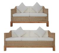 Ensemble De Canapés 2 Pcs Avec Coussins Rotin Naturel Vidaxl Vidaxl