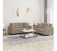 vidaXL Ensemble de canapés 2 pièces Taupe avec coussins en tissu microfibre