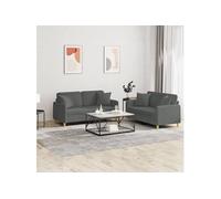vidaXL Ensemble de canapés 2 pcs – Moderne, avec coussins et accoudoirs – Tissu gris foncé