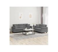 vidaXL Ensemble de canapés 2 pcs coussins Gris foncé Tissu microfibre