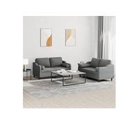 vidaXL Ensemble de canapés 2 pcs pour salon avec coussins Tissu Gris foncé