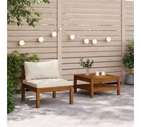Bois d'Acacia Canapé Central Sectionnel et Coussins Gris Foncé Jardin vidaXL