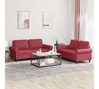 vidaXL Ensemble de canapés 2 pcs et Coussins Rouge Bordeaux Similicuir