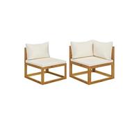 Ensemble de canapés 2 pièces et coussins blanc crème Acacia solide