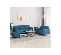 vidaXL Ensemble de canapés 3 pcs 3202053 – Bleu velours avec coussins, accoudoirs et repose-pieds