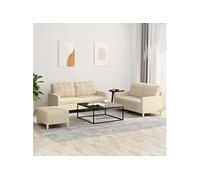 Vidaxl Ensemble De Canapés 3 Pcs Avec Coussins Crème Tissu