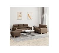 Ensemble de canapés 3 pcs avec coussins marron tissu