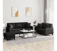 Ensemble de canapés 3 pcs avec coussins noir similicuir Noir G
