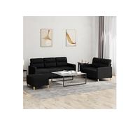 vidaXL Ensemble de canapés 3 pcs avec coussins Noir Tissu3201612 Noir G