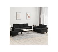 vidaXL Ensemble de canapés 3 pièces avec coussins, accoudoirs et repose-pied – Noir velours