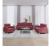 vidaXL Ensemble de Canapés avec Coussins 3 pcs, Canapés avec Accoudoirs, Ensemble de Meubles, Mobilier de Salon, Moderne, Rouge Bordeaux Tissu
