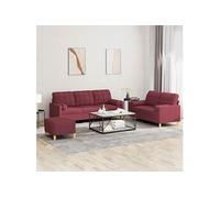 Ensemble de canapés 3 pcs avec coussins rouge bordeaux tissu3201336
