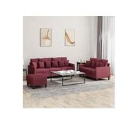 vidaXL Ensemble de canapés 3 pcs avec coussins Rouge bordeaux Tissu