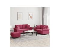 Vidaxl Ensemble De Canapés 3 Pcs Avec Coussins Rouge Bordeaux Velours Rouge