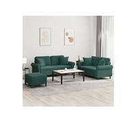 Ensemble de canapés 3 pcs avec coussins vert foncé velours