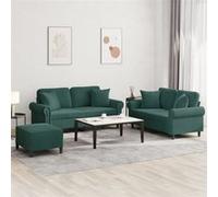 Ensemble de canapés 3 pcs avec coussins vert foncé velours Vert G