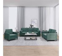 vidaXL Ensemble de canapés 3 pièces avec coussins velours vert foncé
