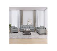 Ensemble Canapé 3 Pièces Avec Coussins Et Oreillers Lot Tissu Gris Confortable Et Moderne Gris