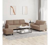 Ensemble de canapés 3 pièces en Similicuir Couleur Cappuccino avec Coussins, canapé 2 et 3 Places, Repose-Pied Compact, Design Moderne pour Salon séjour Bureau, Confortable et Durable