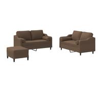 Ensemble de canapés 3 pièces Marron Tissu avec Coussins, 2 canapés 2 Places 120-140 cm et Repose-Pied, Structure Robuste métal et contreplaqué pour Salon séjour Bureau
