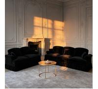 Ensemble de Canapés 3 Places et 2 Places en Chenille Noir - Salon Scandinave avec coussins - Combinaison Libre - Structure Stable