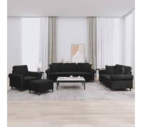 Ensemble de canapés 4 pcs Noir Velours avec Coussins, Structure métal et contreplaqué, canapé 3 Places, Fauteuil, Repose-Pied, idéal pour Salon Confortable et Design Moderne