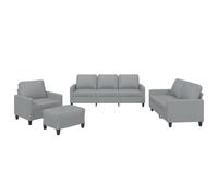 Ensemble de canapés 4 pièces Gris Clair en Tissu Polyester avec 6 Coussins, Pouf et Structure métal contreplaqué, Salon scandinave Moderne, Confortable et modulable pour séjour et Bureau